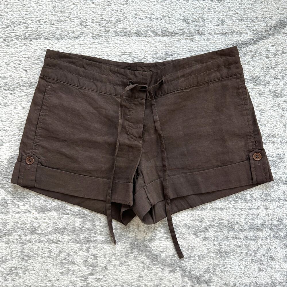 Theory Brown Linen Blend Farley Mini Shorts Size 6
